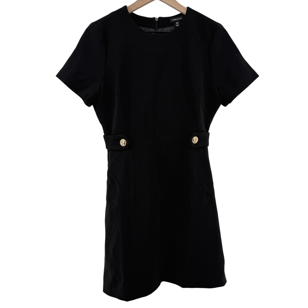 Karen Millen Compact Stretch Waist Tab Detail Tailored Mini Dress Black Size US6